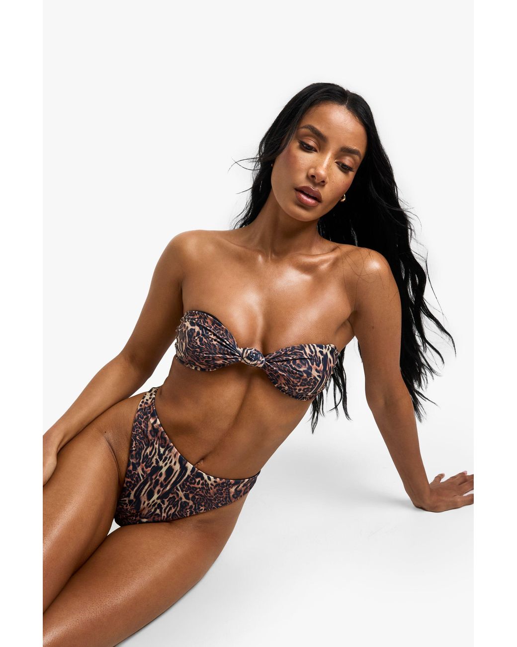 Boohoo Brown Swimwear Essentials Leopard Print Thong