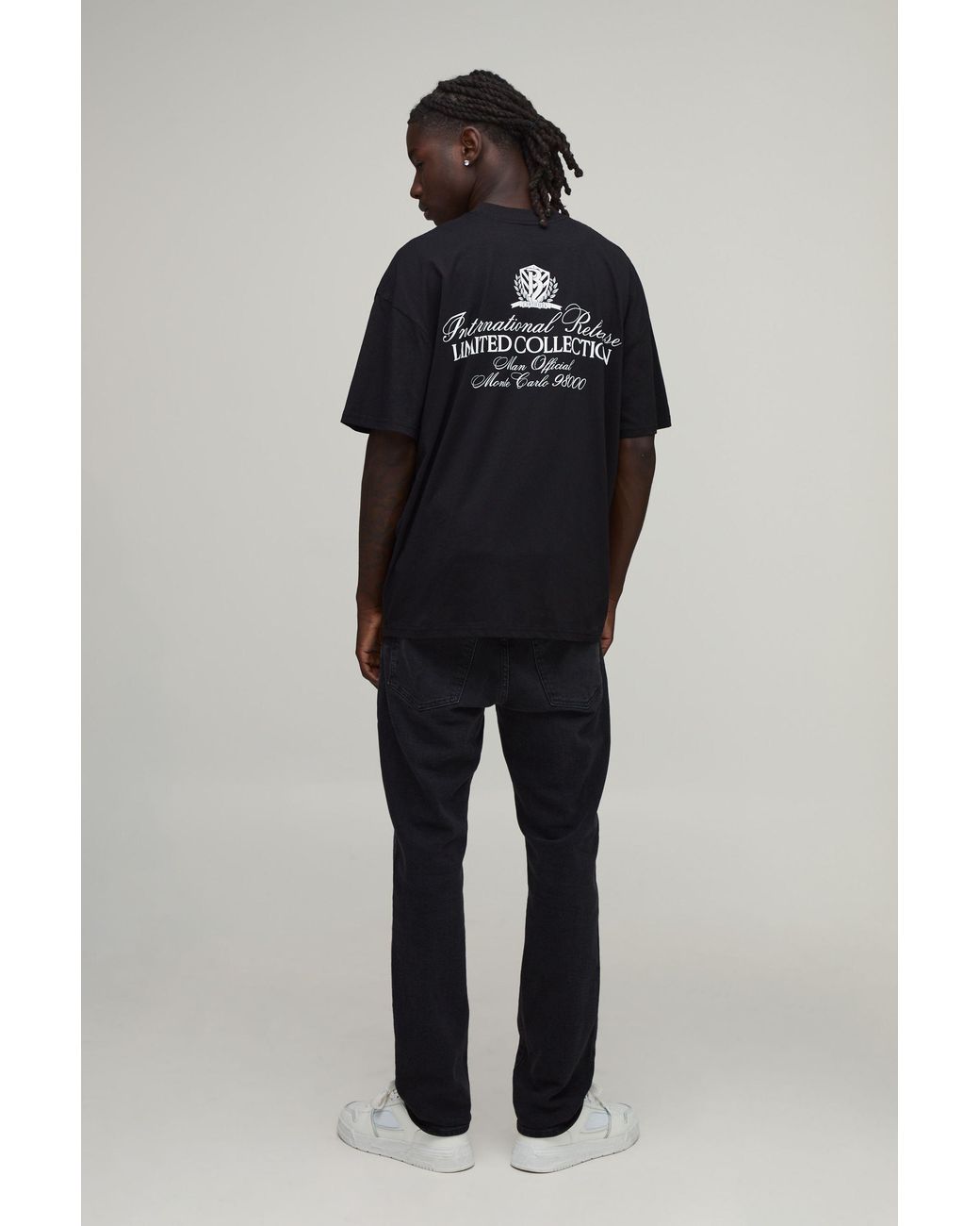 BoohooMAN Black Oversized Limited Collection Print T-Shirt Cotton for men
