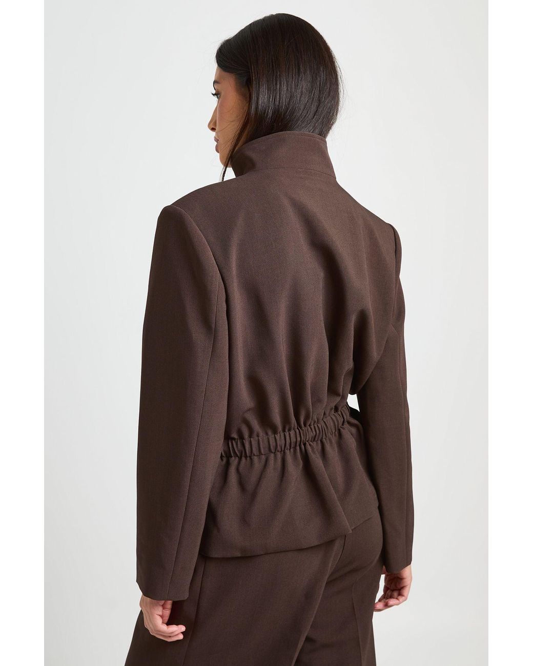 Boohoo Black Funnel Neck Cinched Waist Blazer