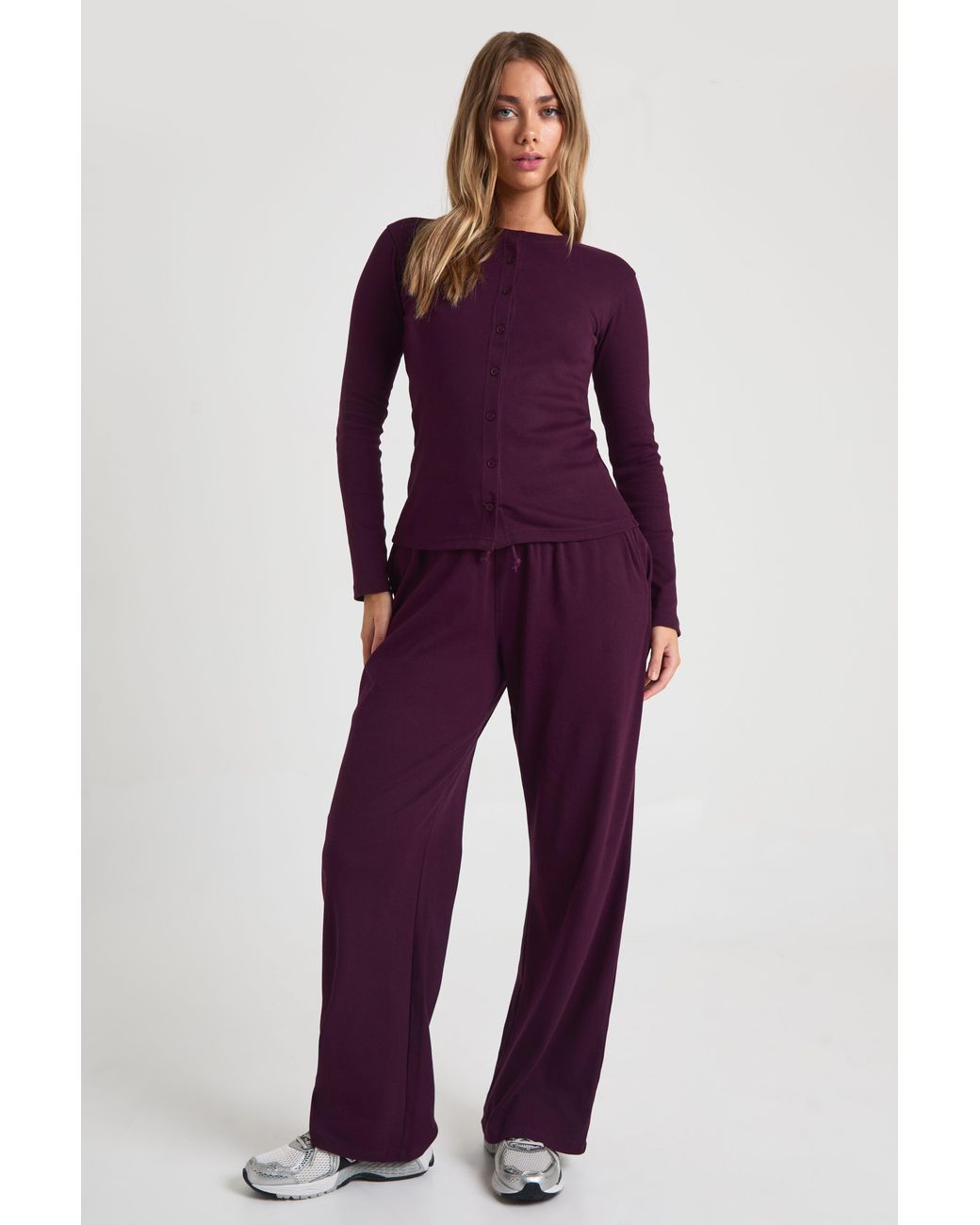 Boohoo Purple Rib Drawcord Trouser