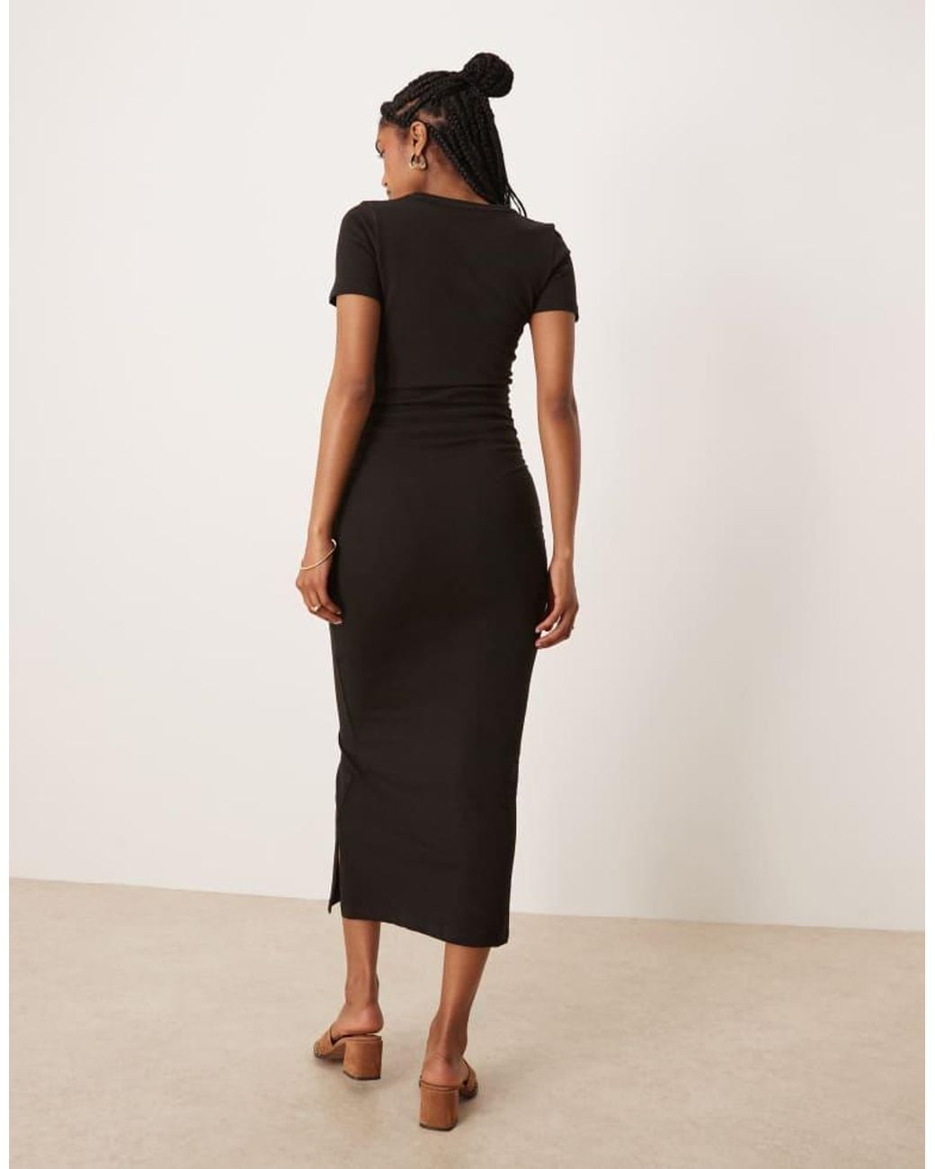 ASOS Natural Ruched T Shirt Midi Dress