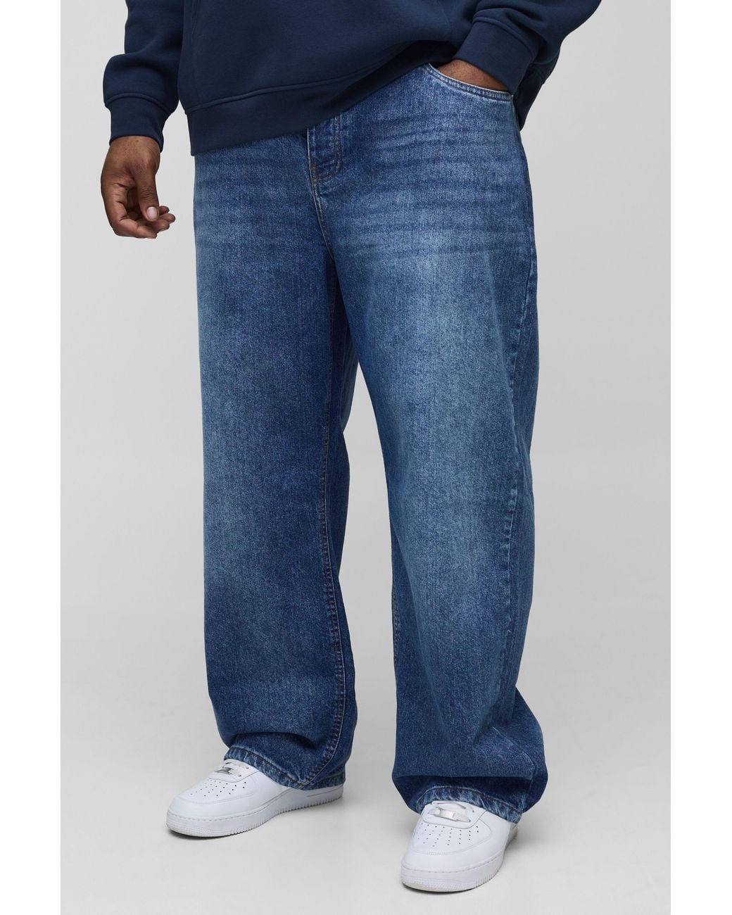 BoohooMAN Blue Plus Relaxed Rigid Jeans for men
