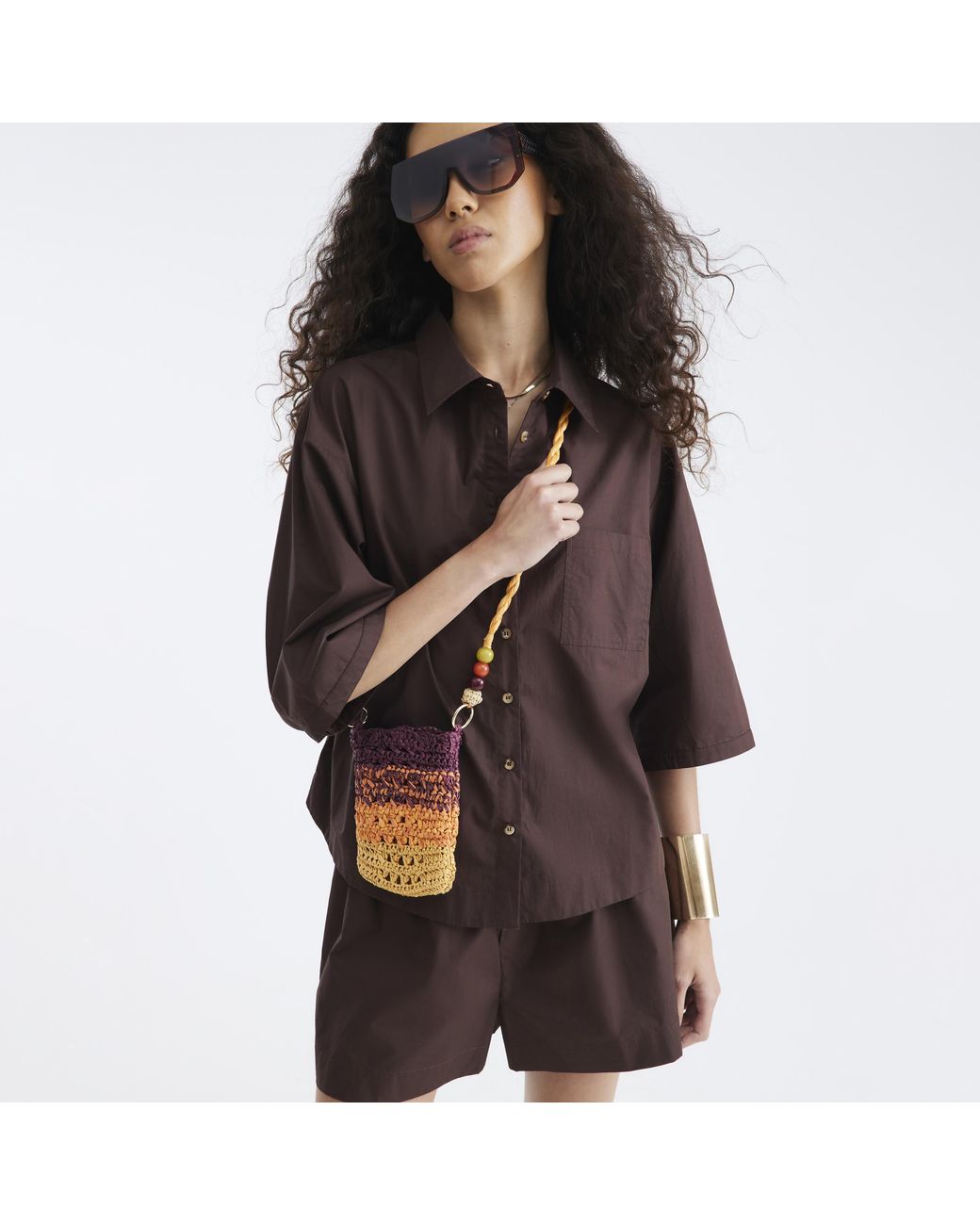 River Island Brown Multi Colour Raffia Cross Body Phone Bag