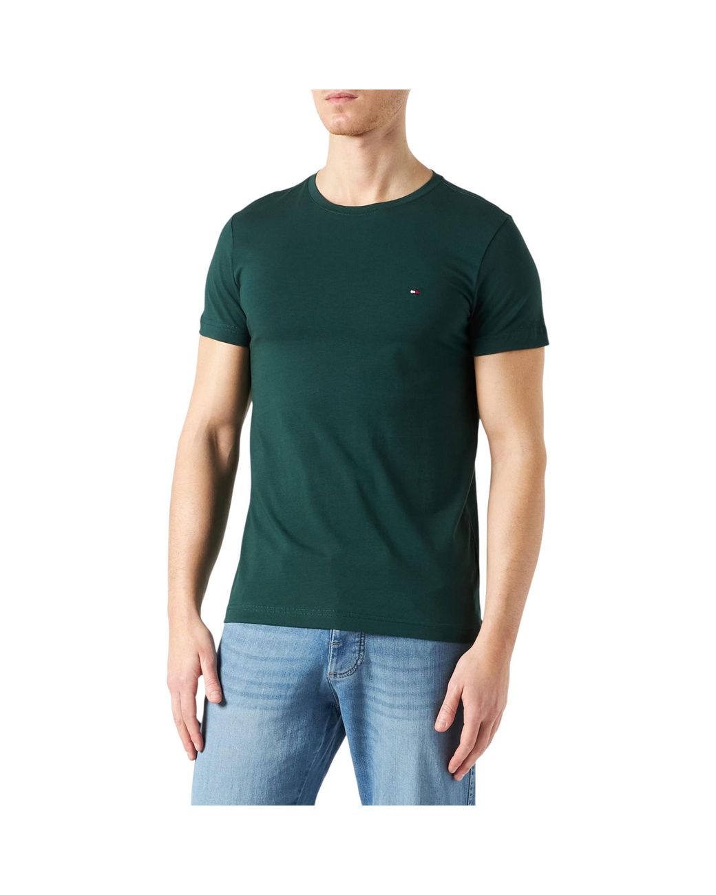 Tommy Hilfiger Green T Shirts Crew Neck Short Sleeve Summer New Cotton Top Tee for men