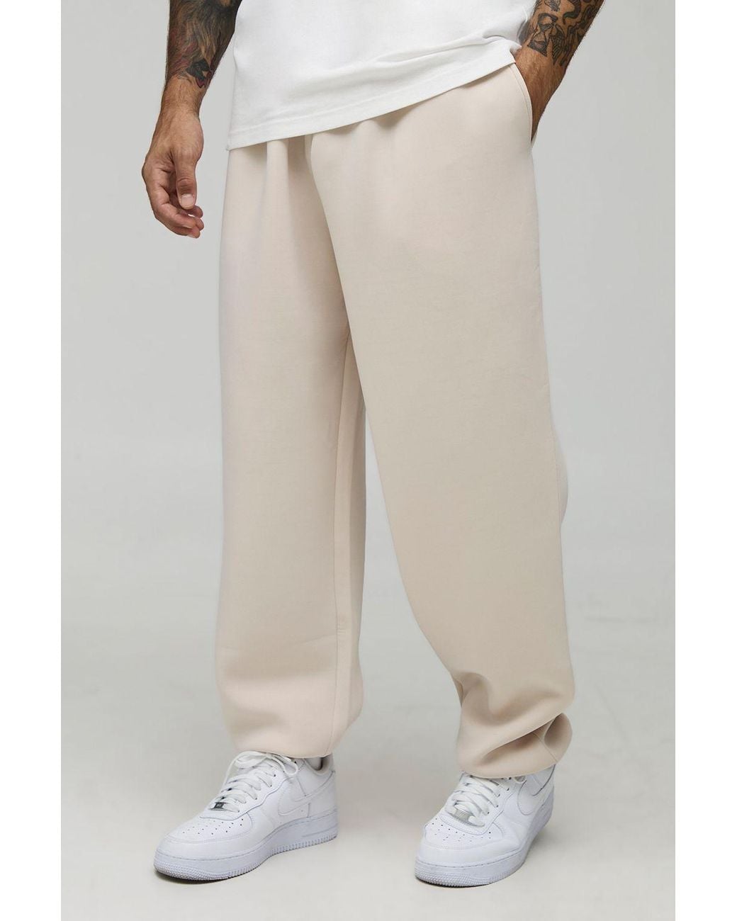 BoohooMAN Natural Baggy Fit Bonded Scuba Cuffed Joggers for men