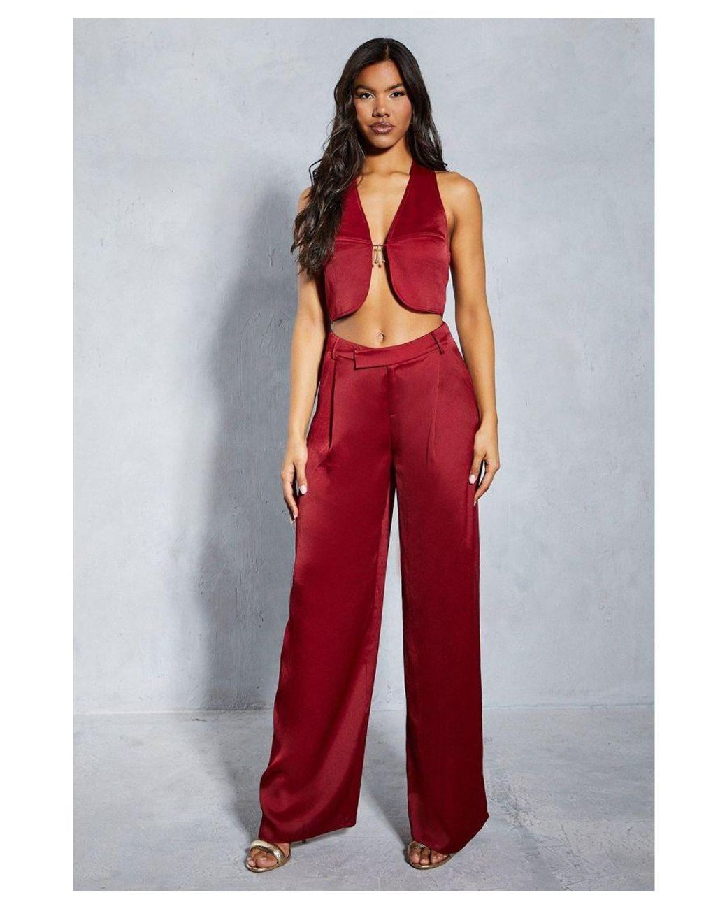 MissPap Textured Satin Trim Sleeveless Top