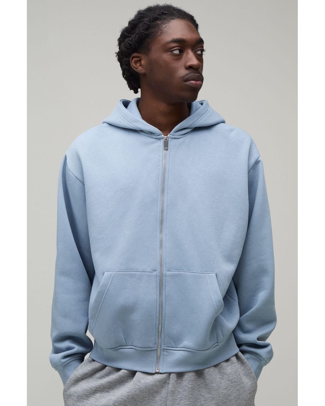 BoohooMAN Blue Boxy Zip Through Hoodie for men