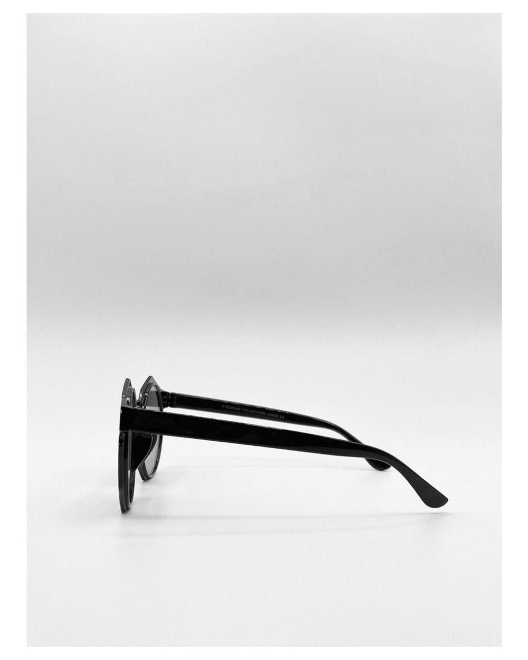 SVNX Black Plastic Frame Hexagon Sunglasses With Lenses