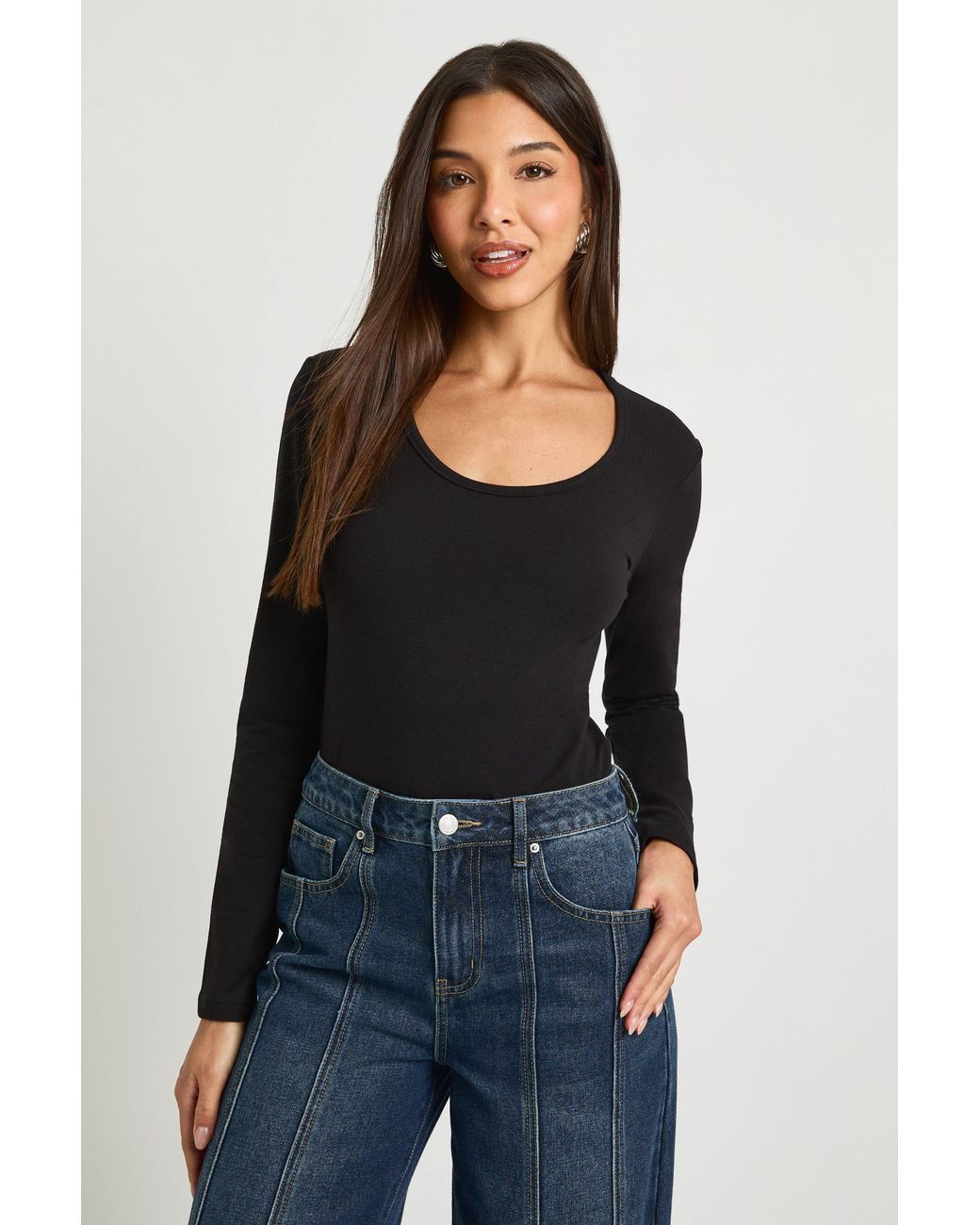 Boohoo Black Basic Long Sleeve Scoop Neck Bodysuit