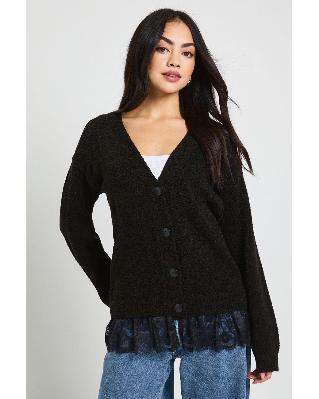 Boohoo Black L.Ace Trim Hem Knitted Cardigan