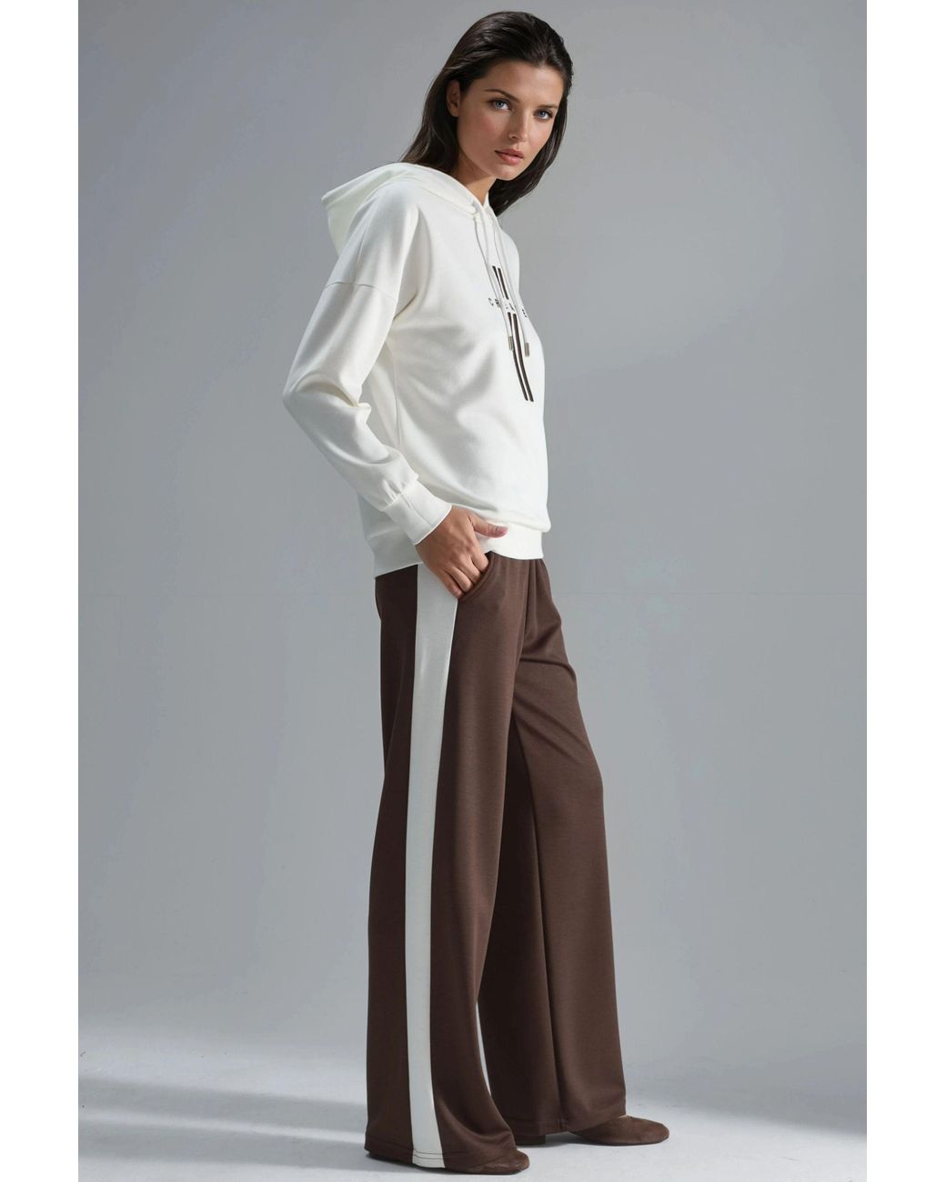 Hiccup Gray Modal Touch Hooded Sweatshirt & Stripe Detailed Pants Set
