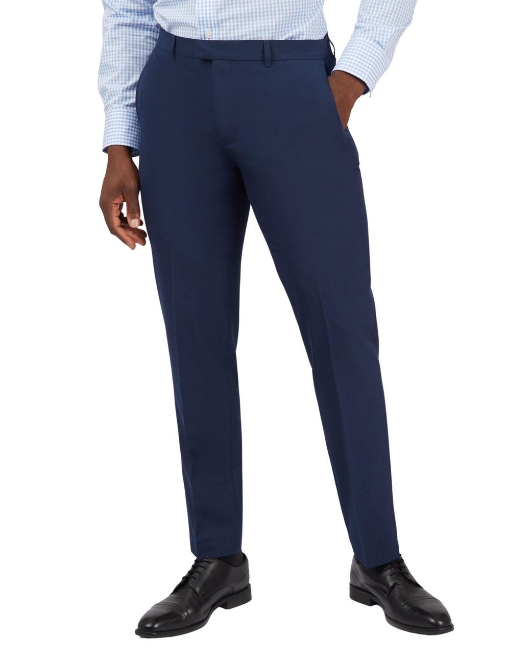 Limehaus Blue Flat Fronted Regular Suit Trousers for men