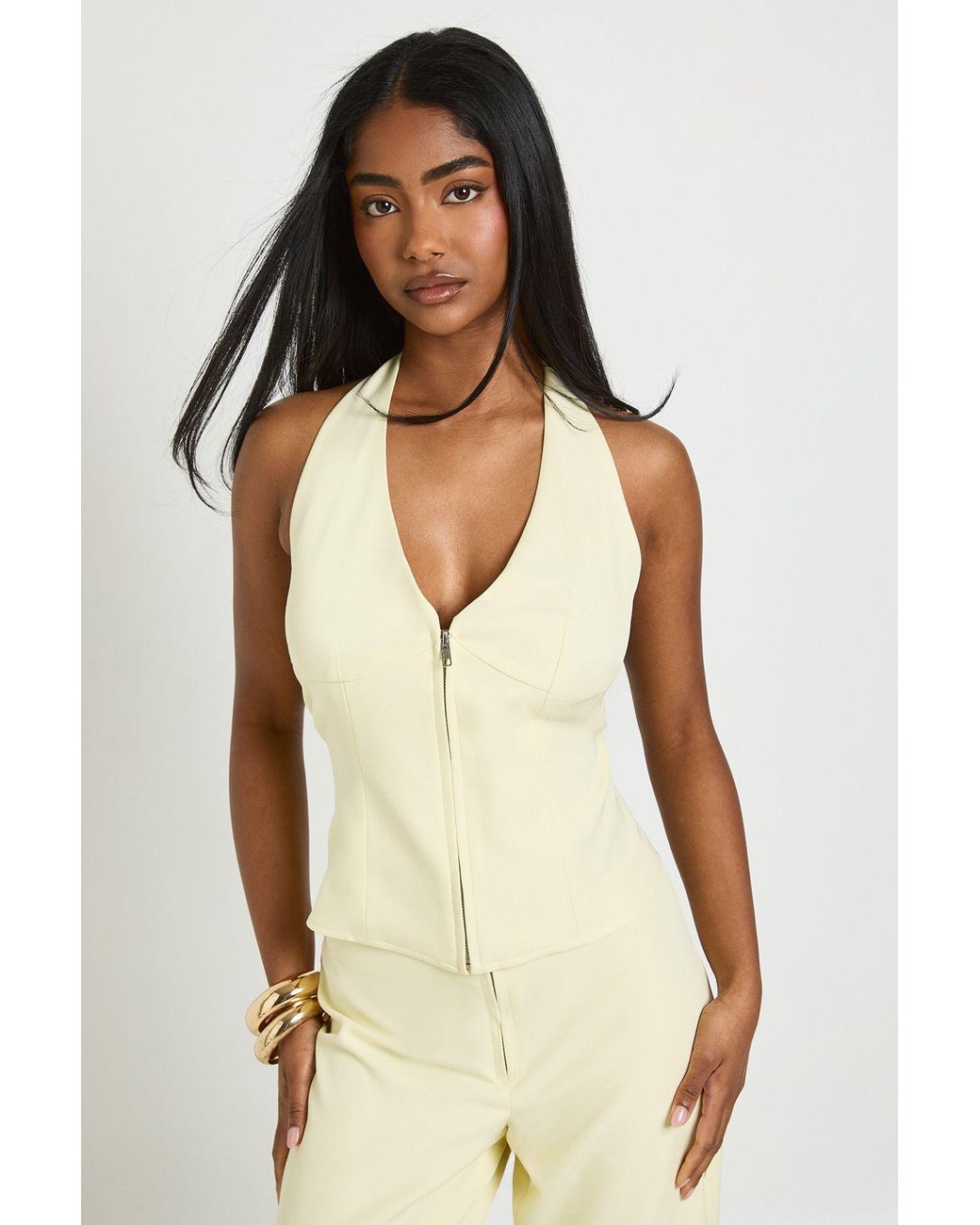 Boohoo Natural Halterneck Tailored Waistcoat