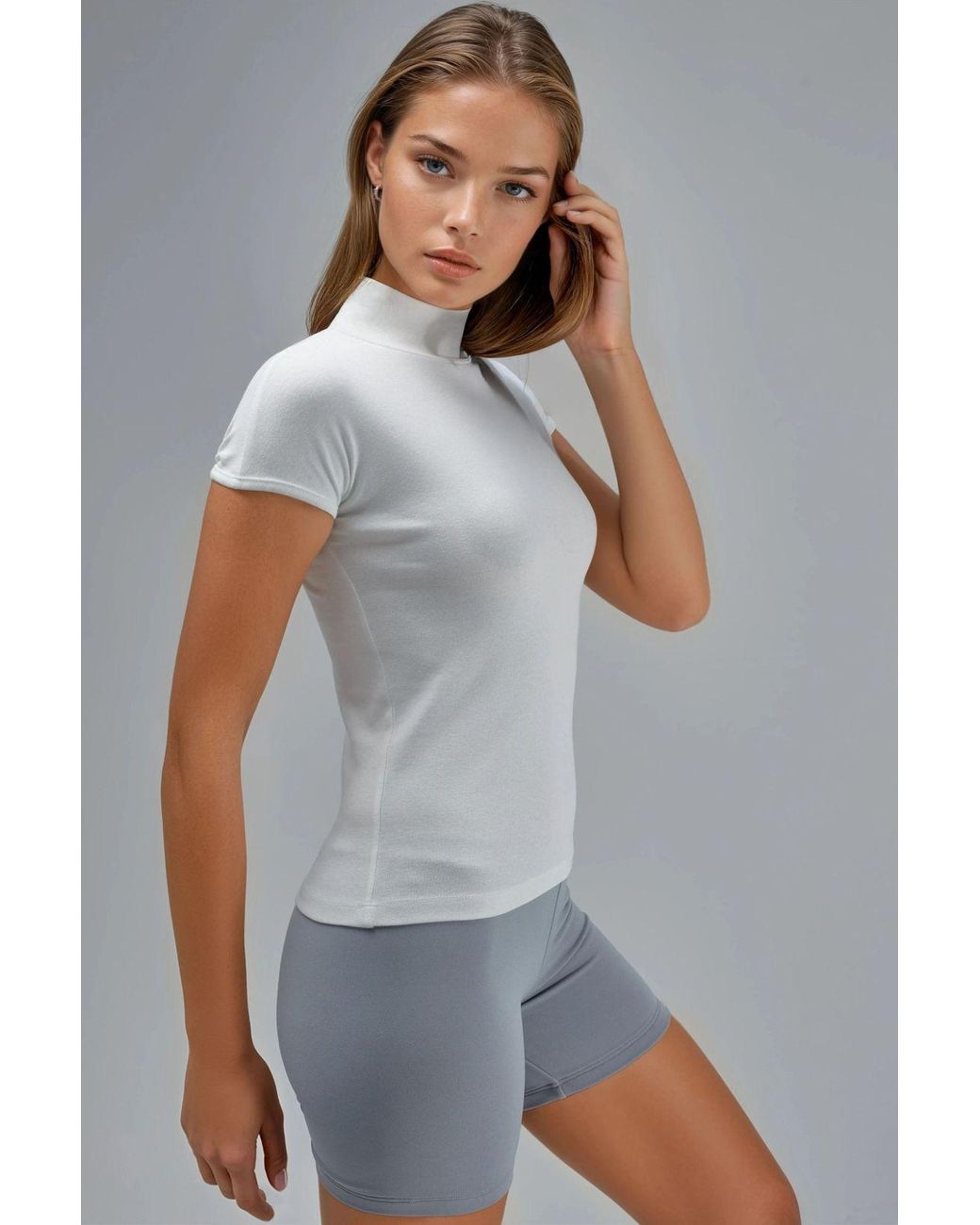 Busem Gray Fitted Half Turtleneck Cotton Blouse