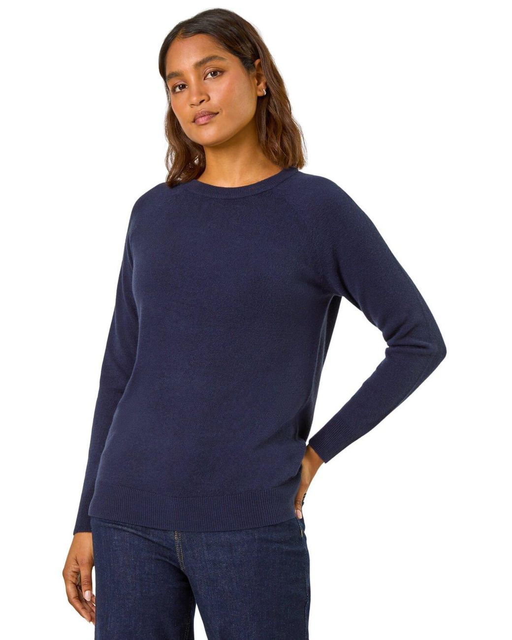 Roman Blue Plain Soft Crew Neck Jumper