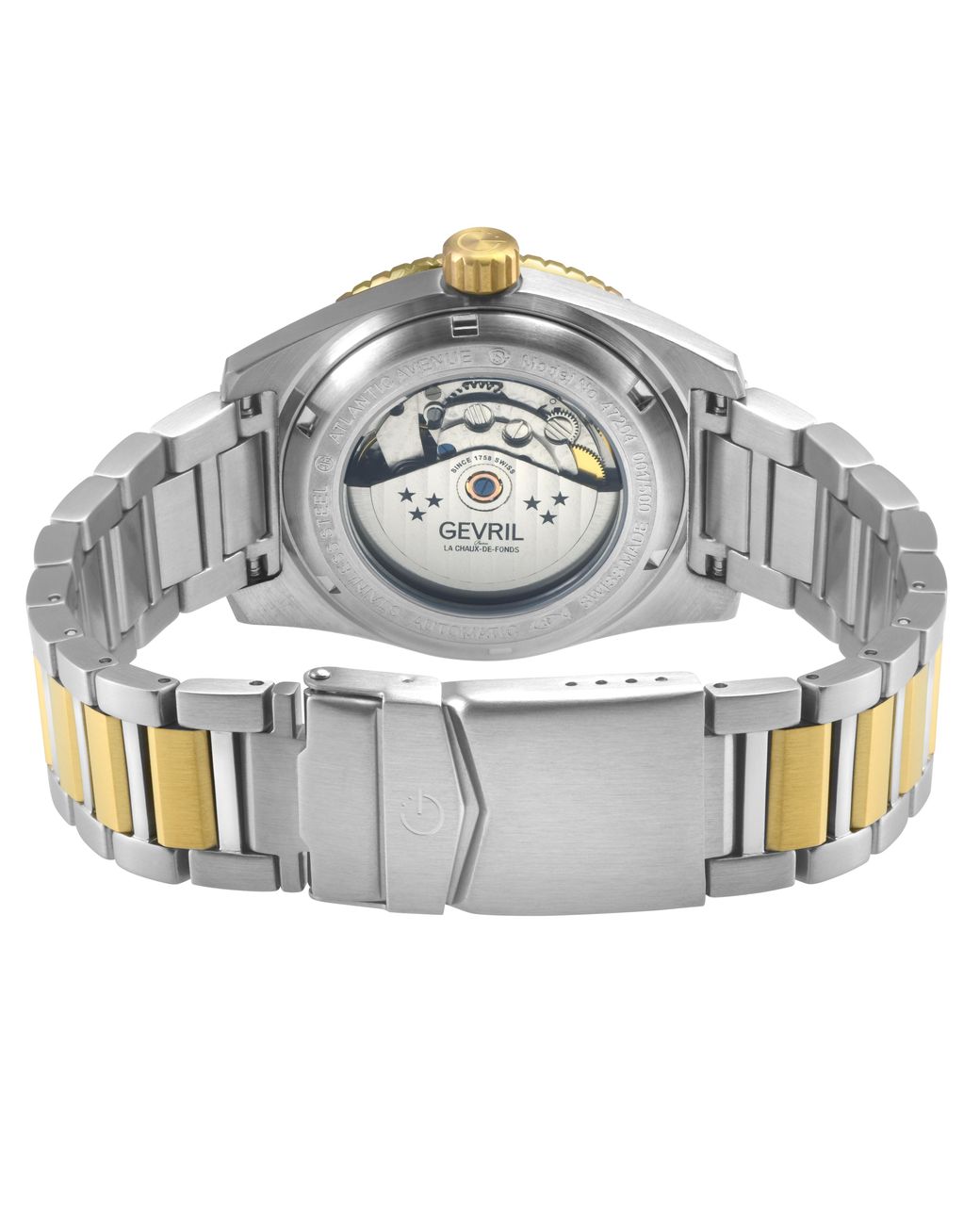 Gevril Gray Atlantic Avenue 316L Stainless Steel Case, Ceramic Bezel, Embossed Dial, Two Toned Ss/Ipyg Bracelet for men