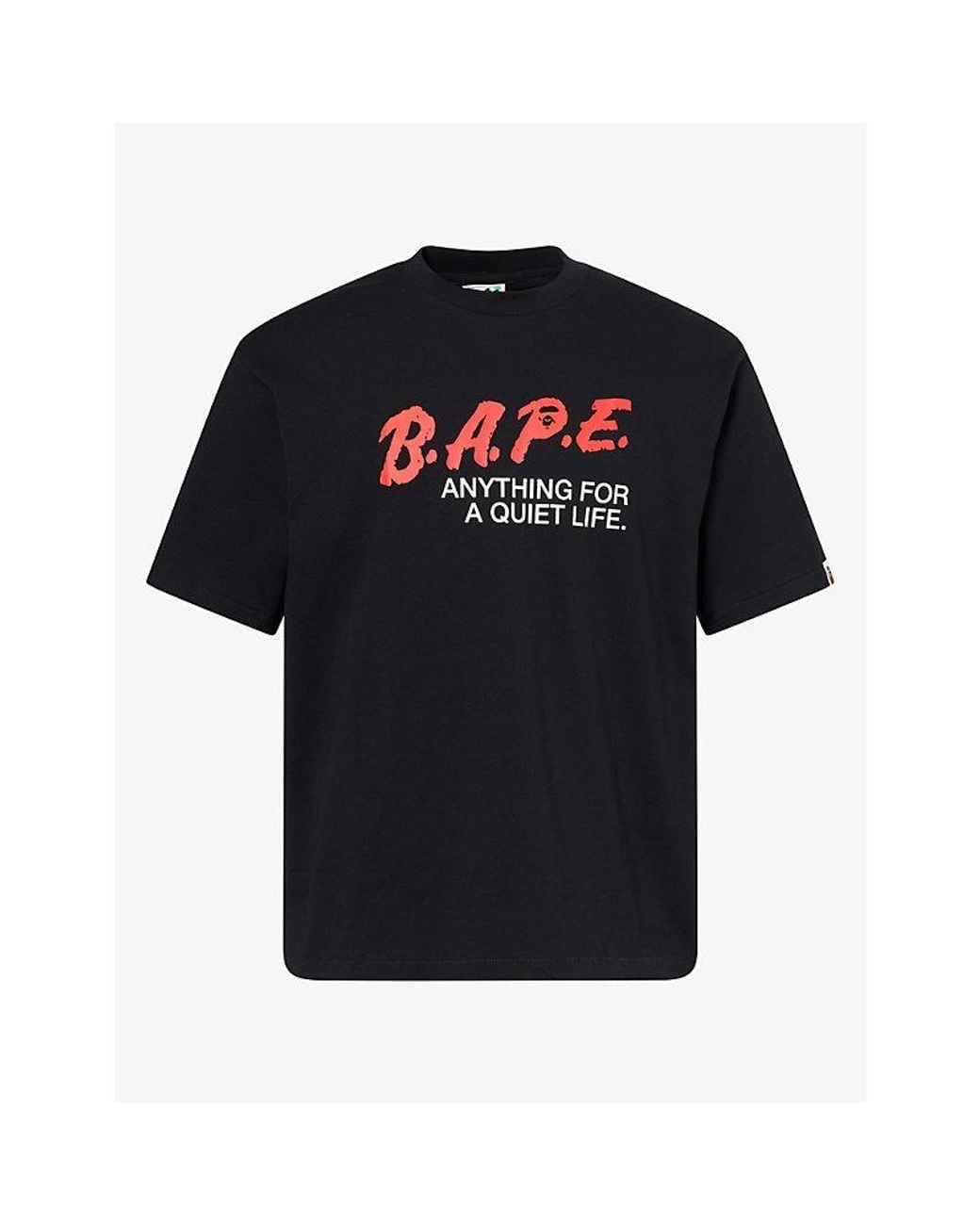 A Bathing Ape Black Motto Logo-Print Cotton T-Shirt for men