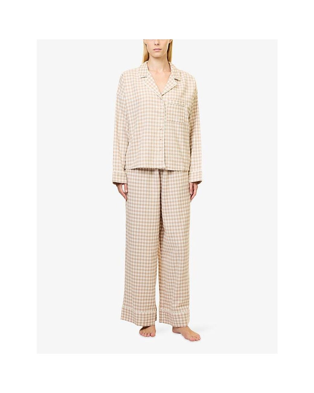 Lounge Underwear Natural Gingham Cotton Pyjama Shirt