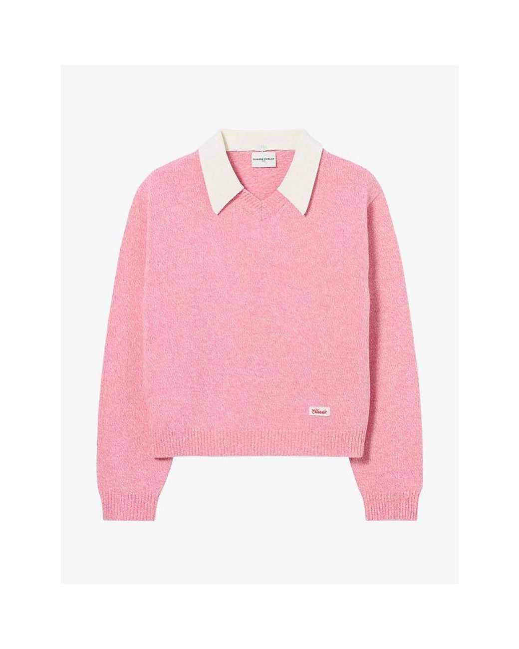 Claudie Pierlot Pink Detachable-Collar Relaxed-Fit Wool Jumper