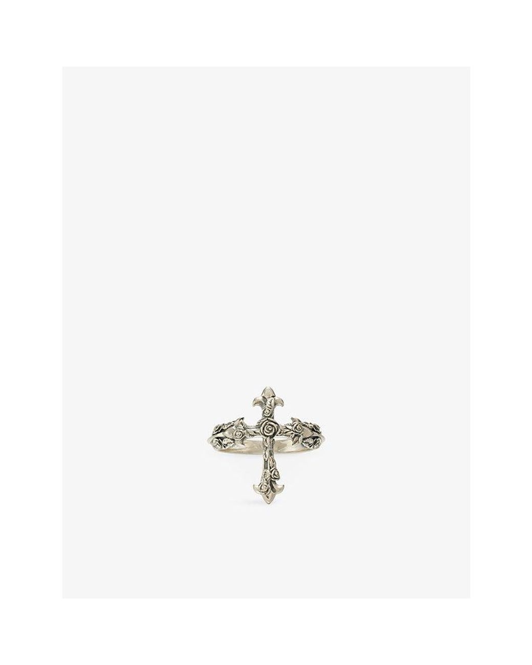 Emanuele Bicocchi White Rose Cross Sterling Ring for men