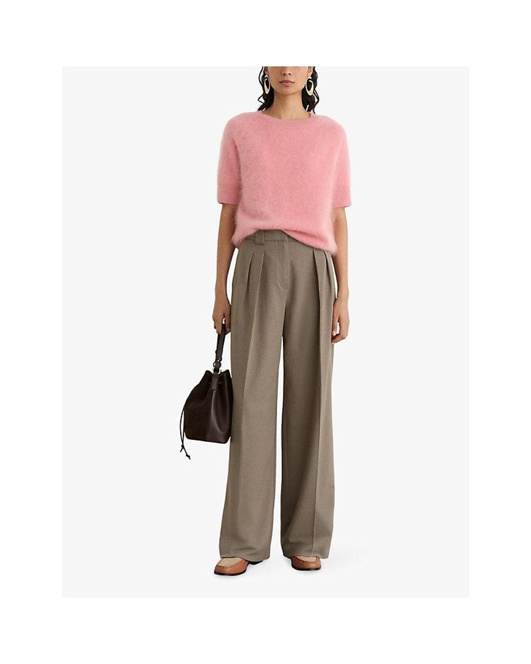 Reiss Pink Julia Short-Sleeve Brushed-Cashmere T-Shirt