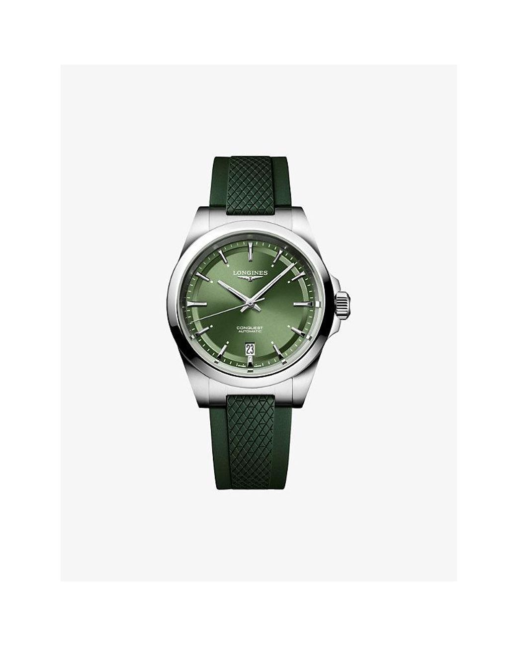 Longines Green L3.720.4.02.9 Conquest Stainless-Steel And Rubber Automatic Watch