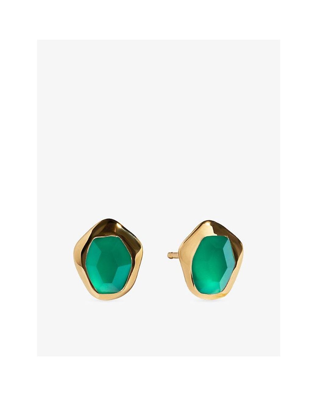 Monica Vinader Green Mv Odyssey Gemstone 18Ct Vermeil And Onyx Stud Earrings