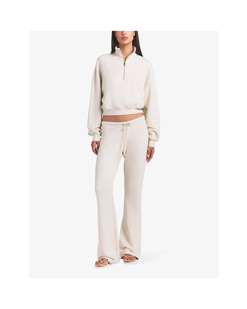 Skims White Drapey French Terry Cotton-Jersey Trousers