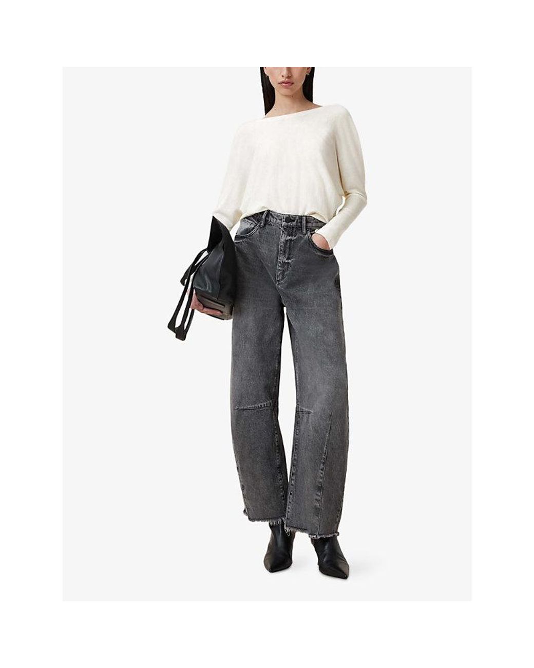 AllSaints White Julieana Twist-Wrap Wool Jumper