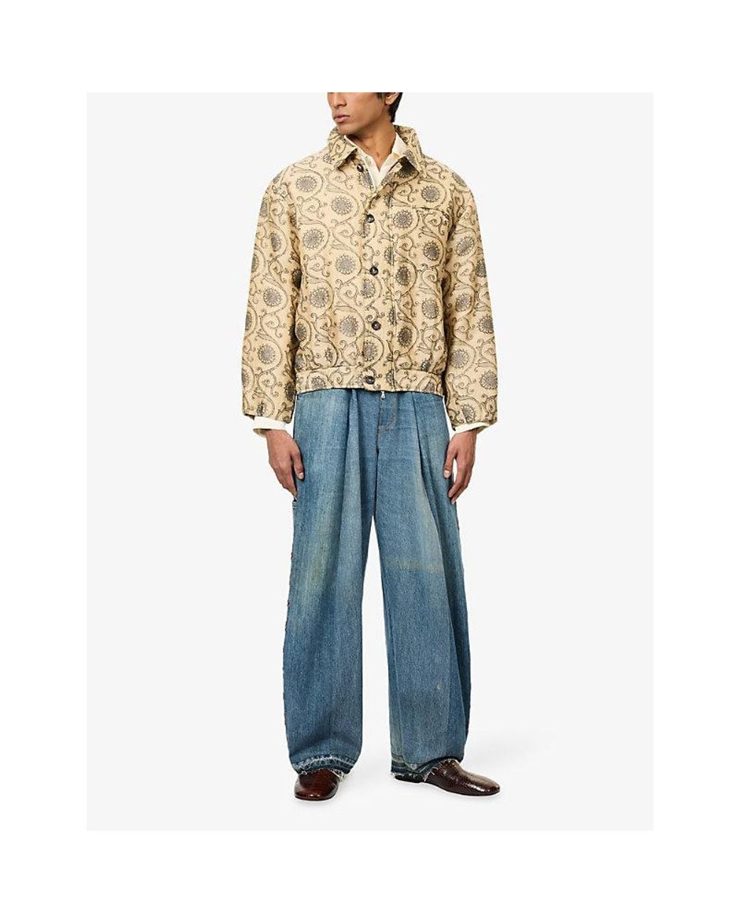 Kartik Research Natural Block Flight Graphic-Pattern Linen-And-Blend Jacket for men