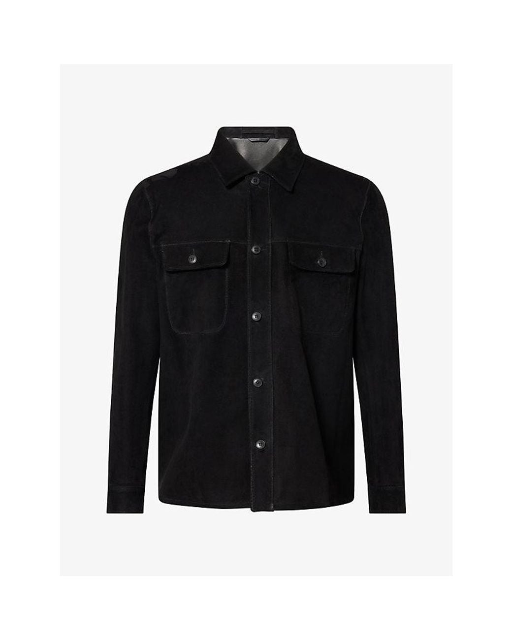Sunspel Black Regular-Fit Suede Overshirt for men