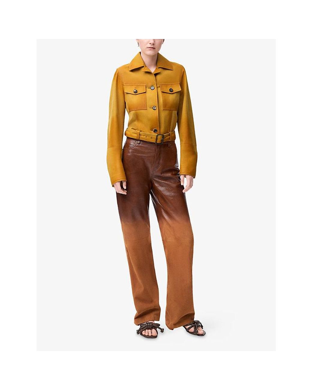 Loewe Yellow Notched-Collar Cropped Leather Jacket