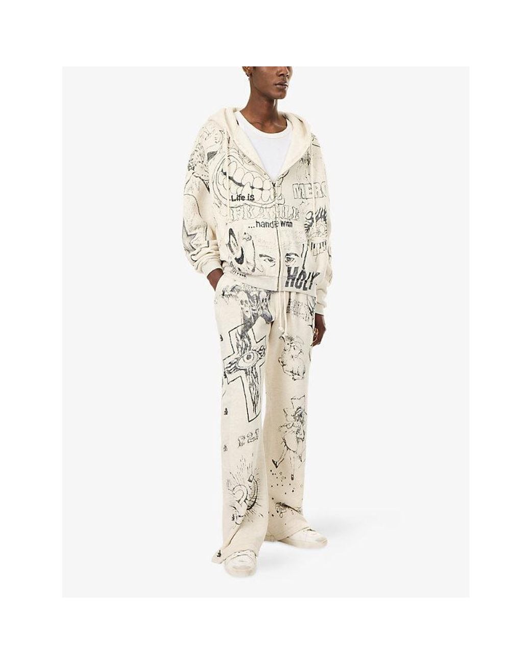 HELLSTAR Natural Graffiti Mirror Straight-Leg Cotton-Jersey Jogging Bottoms for men