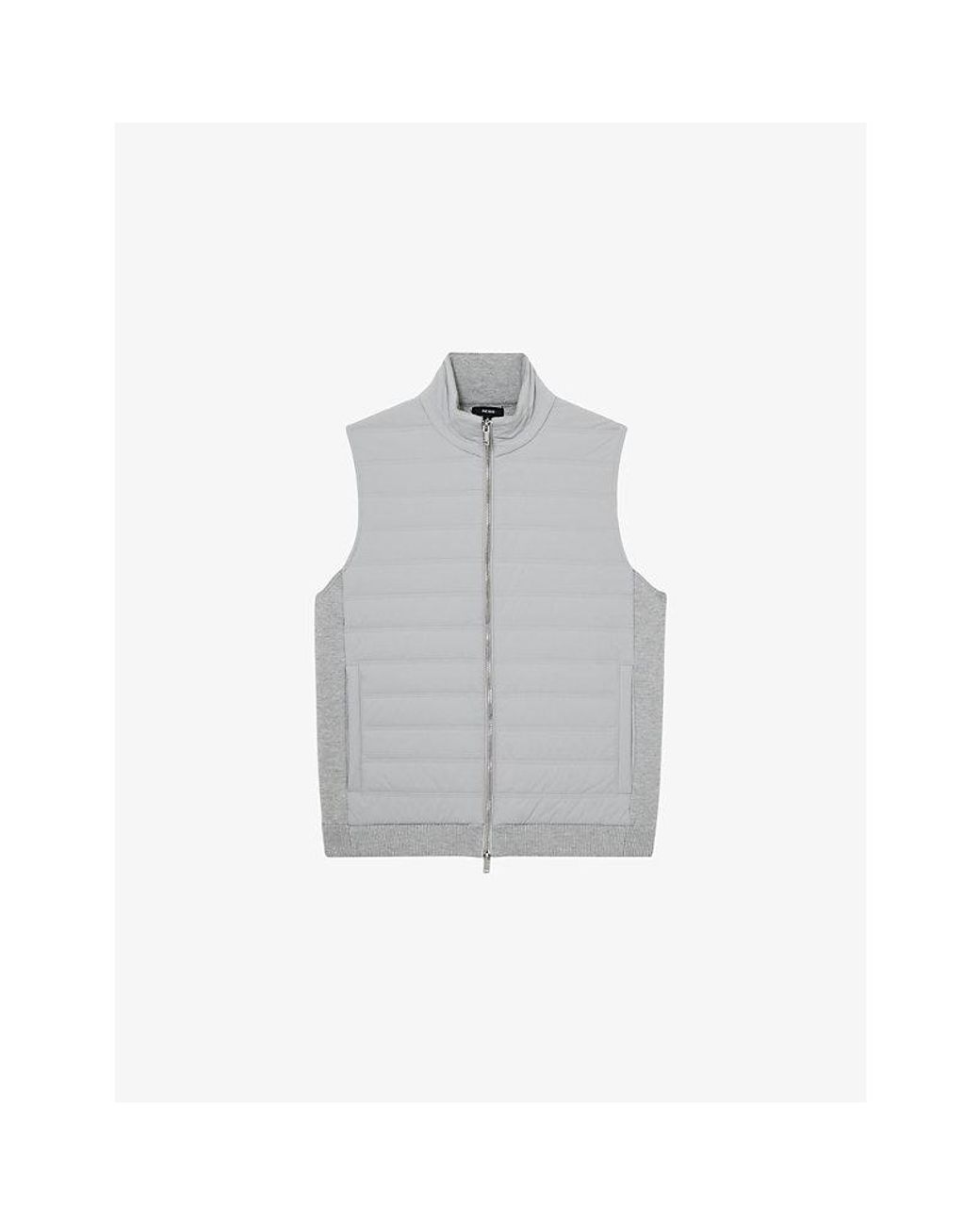 Reiss Gray Newford Zip-Through Stretch-Woven Gilet for men