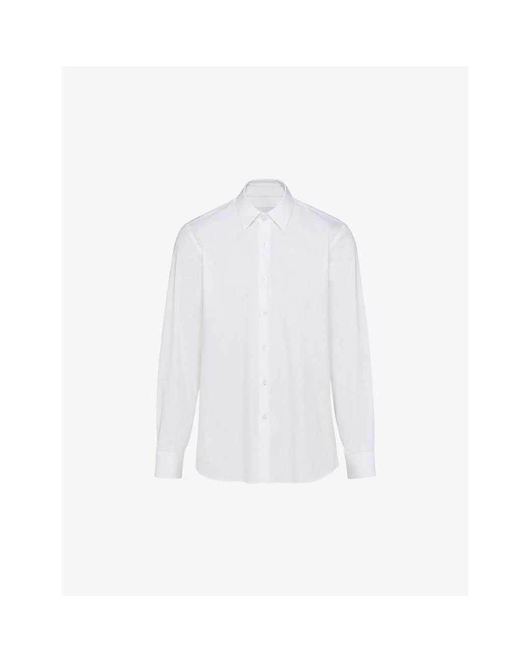 Prada White Collared Slim-Fit Cotton-Blend Shirt for men