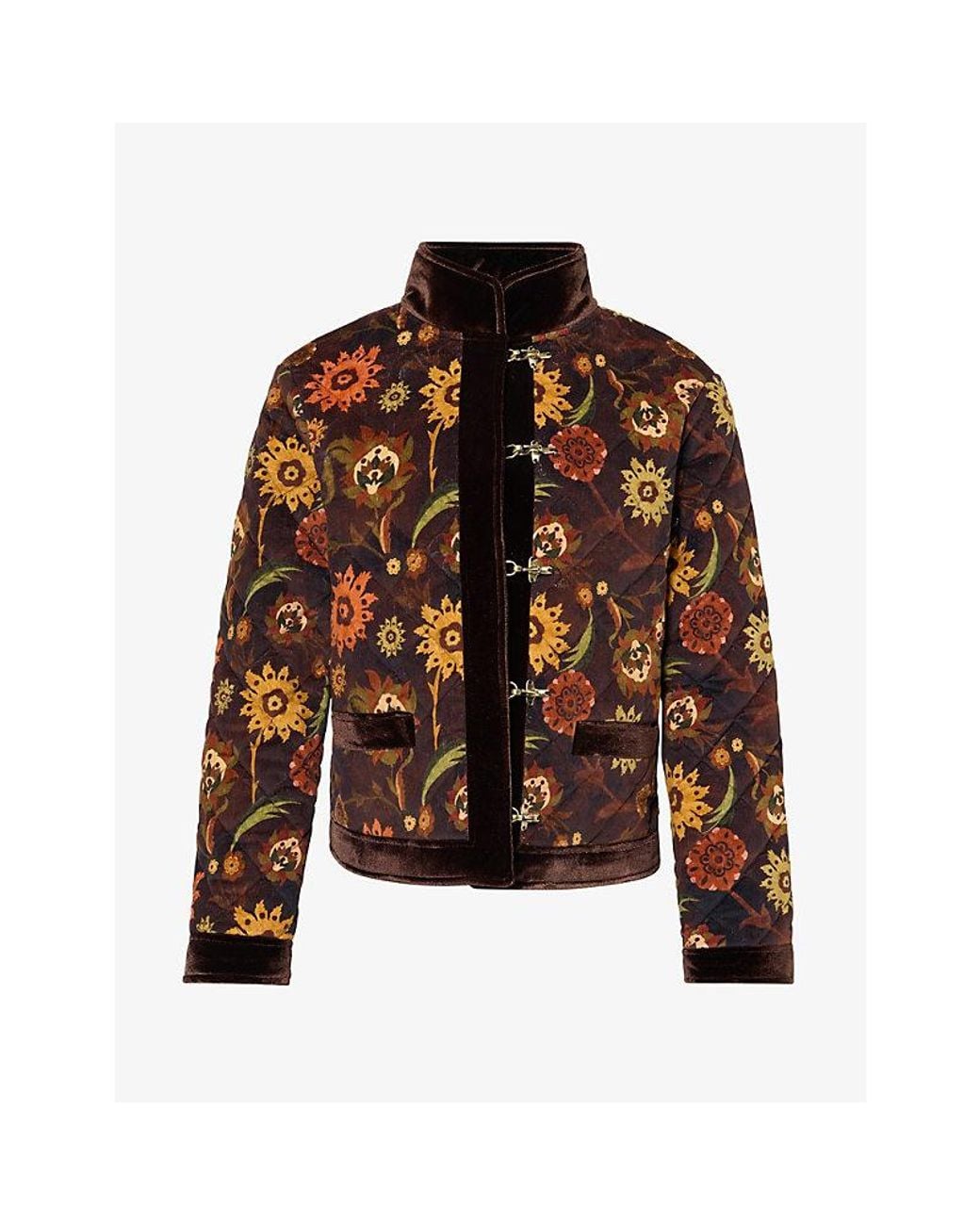 Siedres Brown Donna Floral-Print Corduroy Jacket