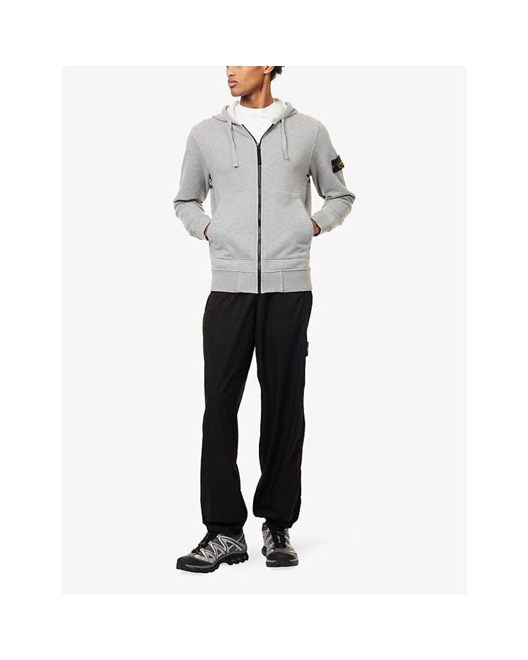 Stone Island Gray Brand-Badge Zip-Through Cotton Hoody for men