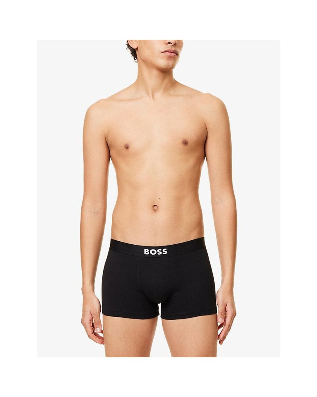 Boss Black One X David Beckham Logo-Waistband Pack Of Three Stretch-Cotton Trunks for men