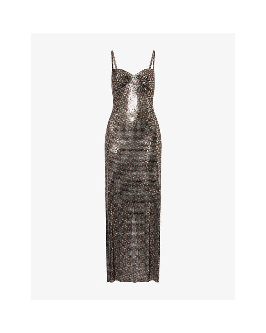 Rabanne Brown Floral Chainmail Midi Dress