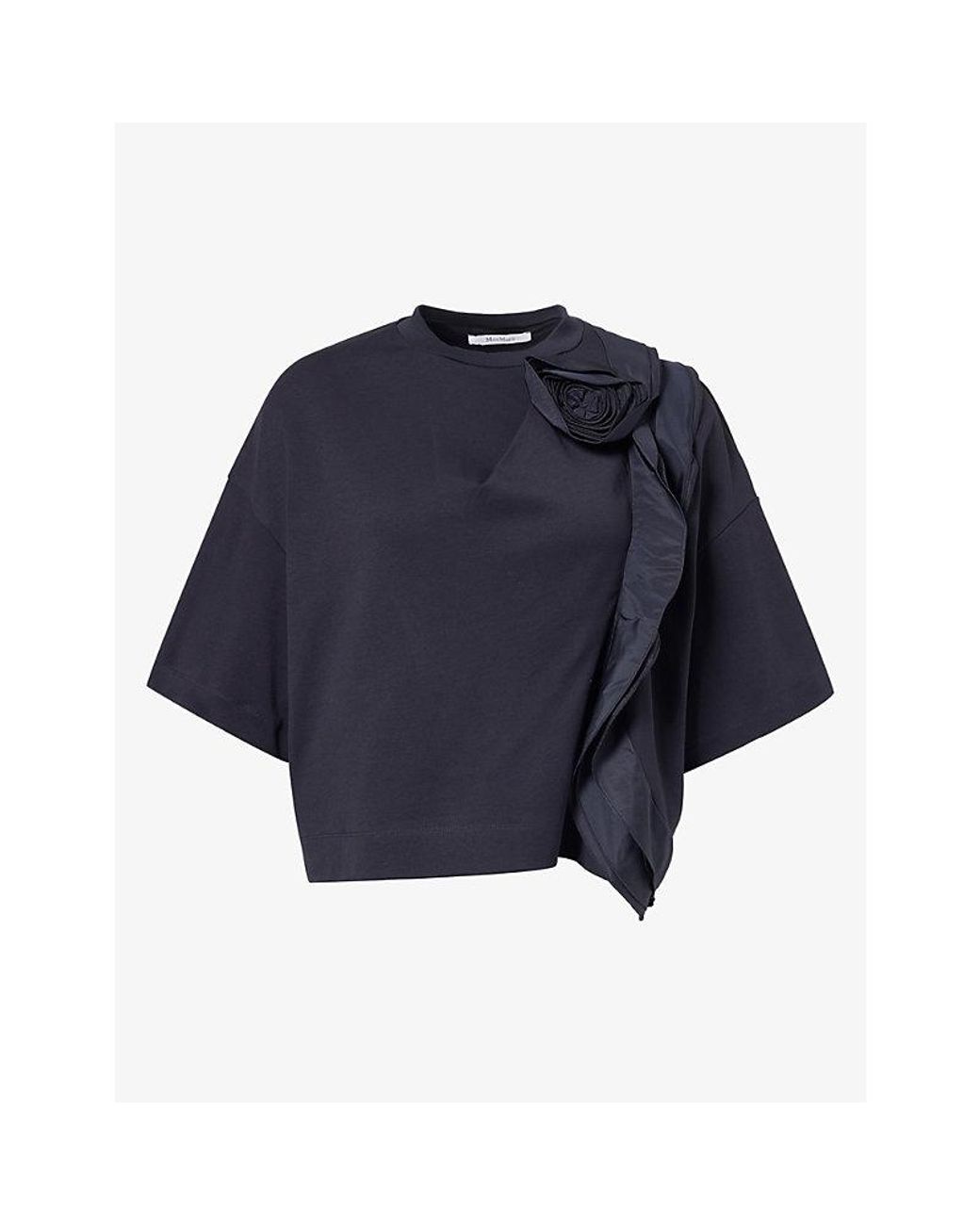 Max Mara Blue Frilly Cotton-Jersey T-Shirt
