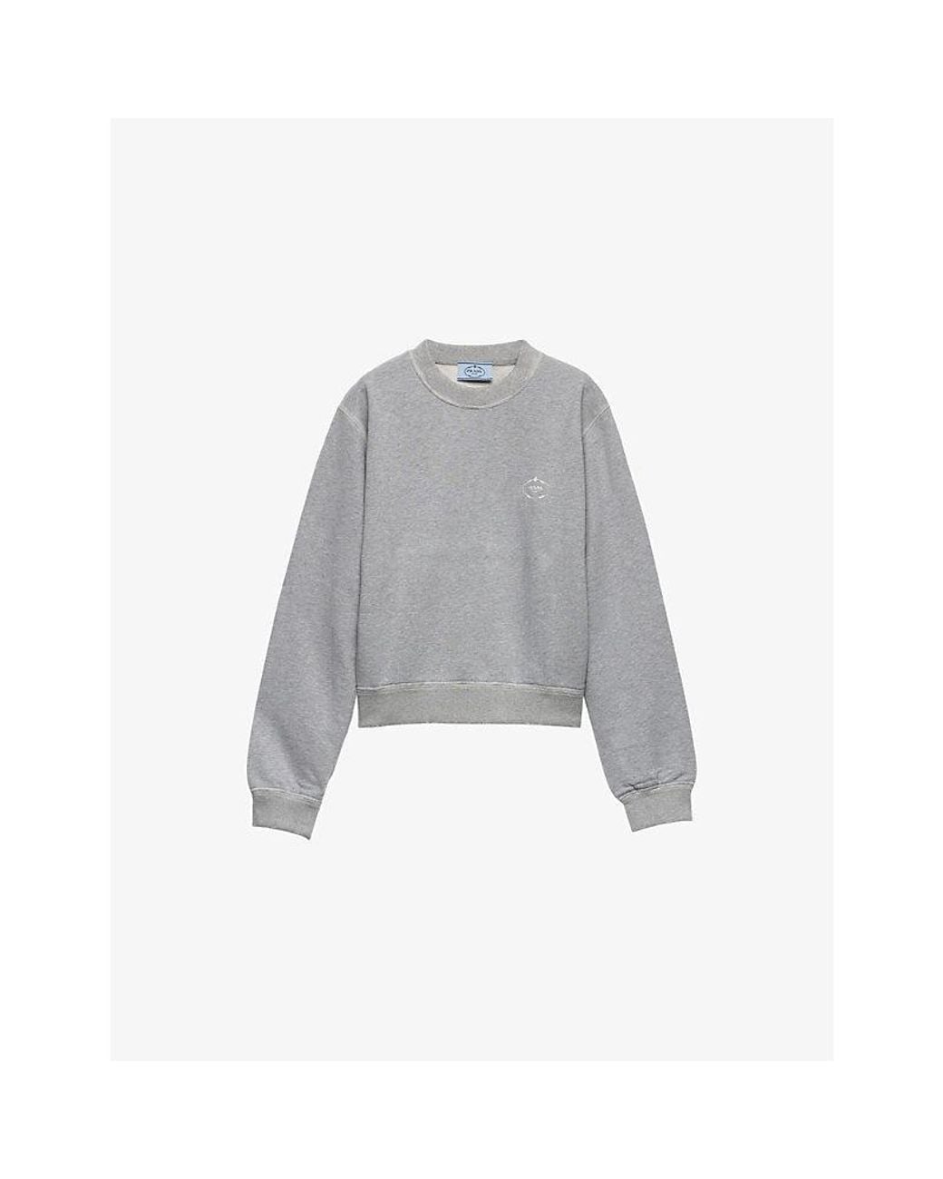 Prada Gray Logo-Print Round-Neck Cotton Sweatshirt