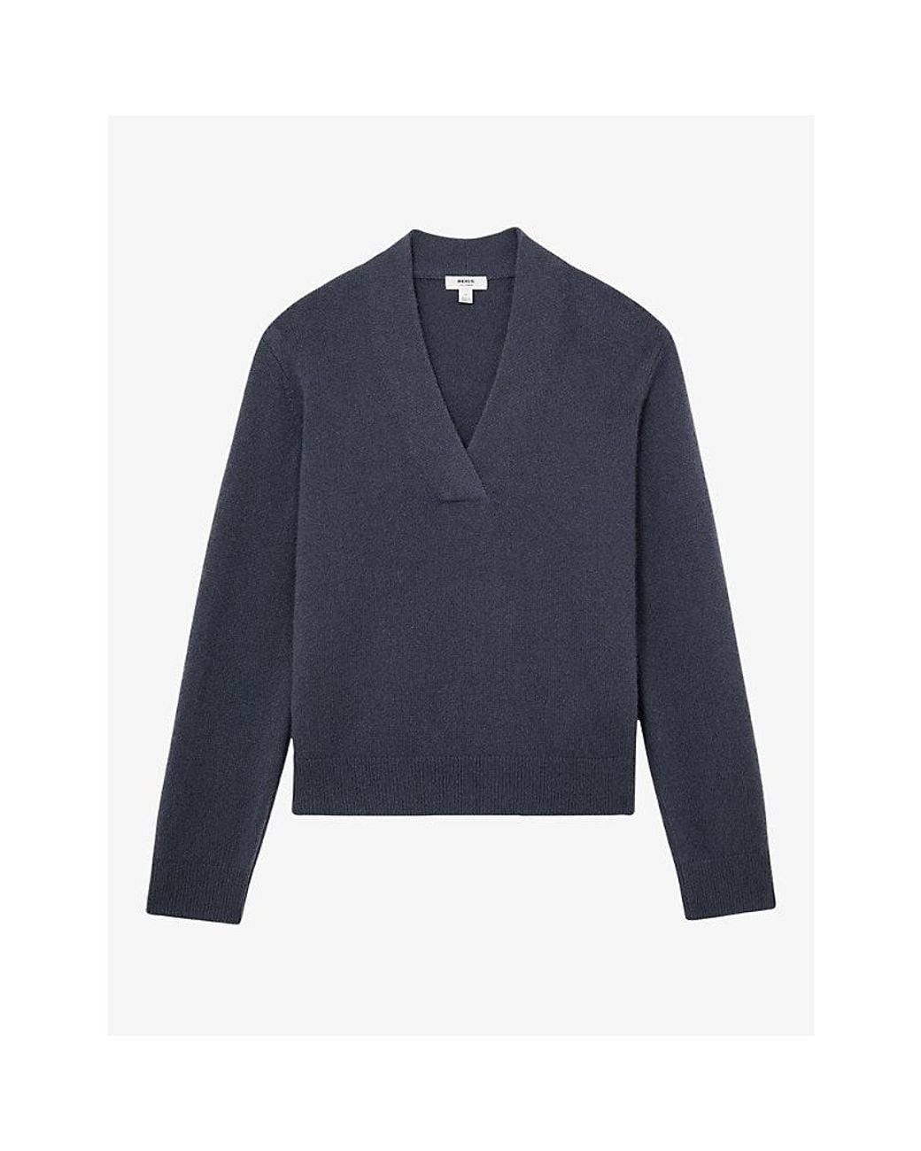 Reiss Blue Blanche Shawl-Neck Cashmere Jumper