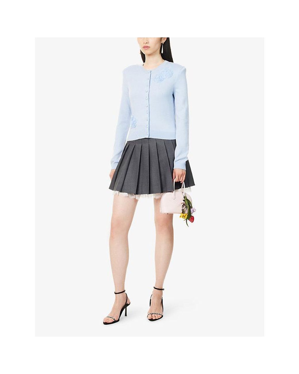 Self-Portrait Blue Flower-Knit Woven Cardigan