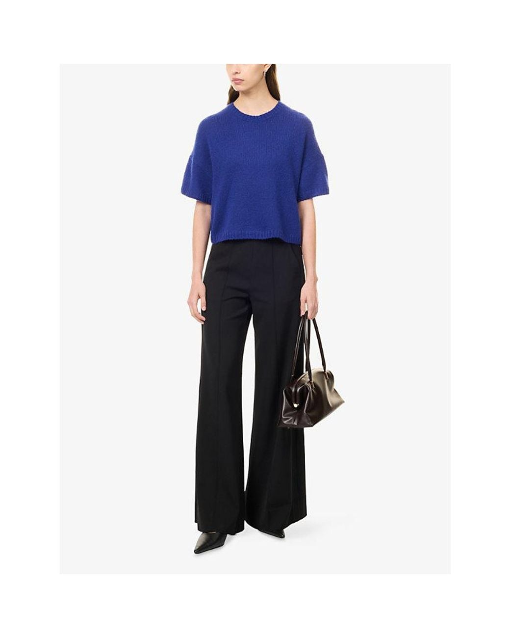 ME+EM Blue Relaxed-Fit Cropped Wool-Blend Jumper
