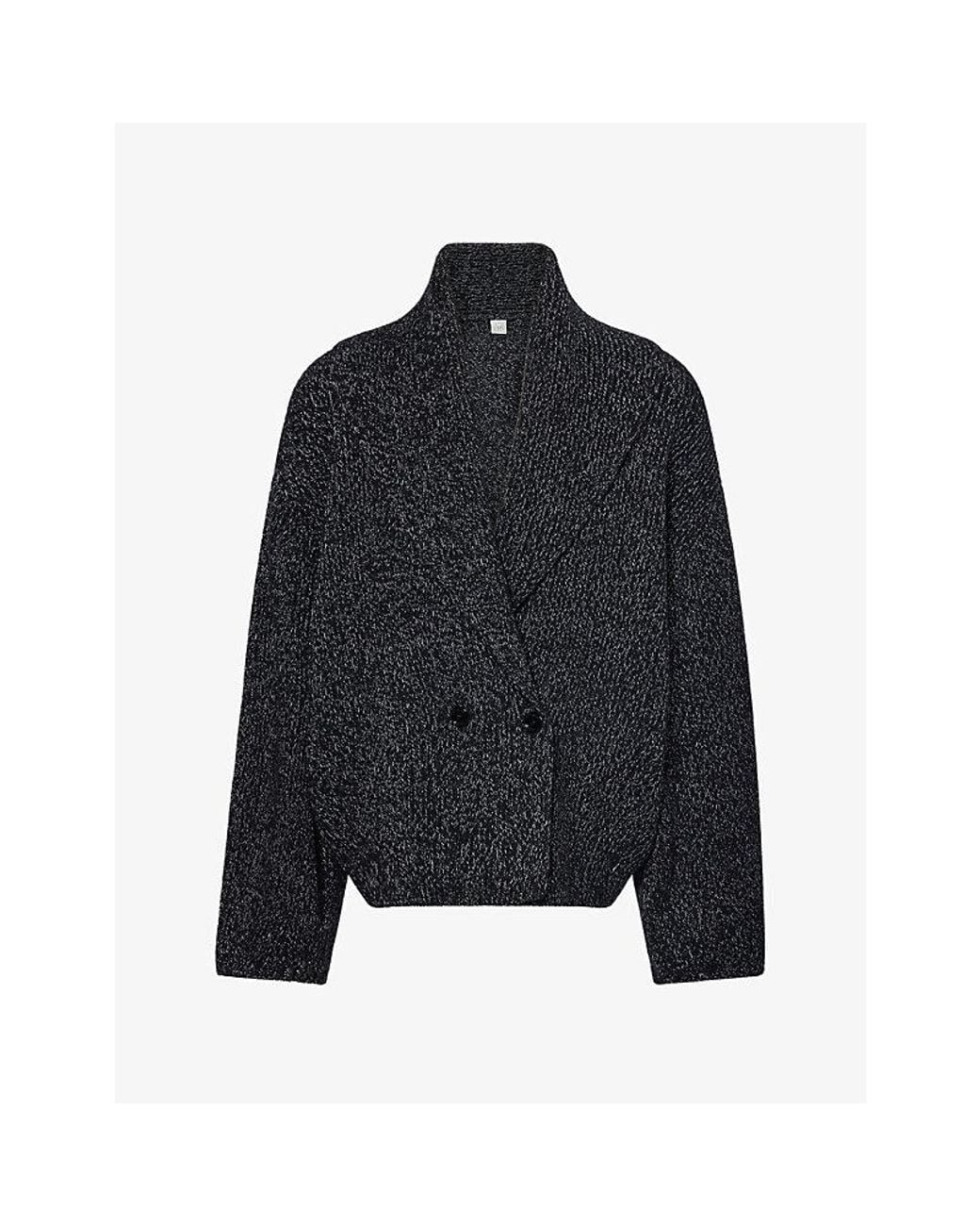 Totême Black Shawl Lapel Wool-Blend Cardigan
