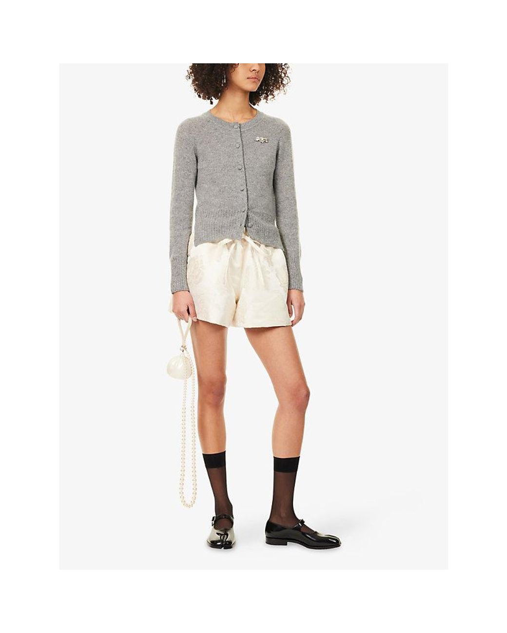 Simone Rocha White Rose-Print Jacquard Woven Shorts