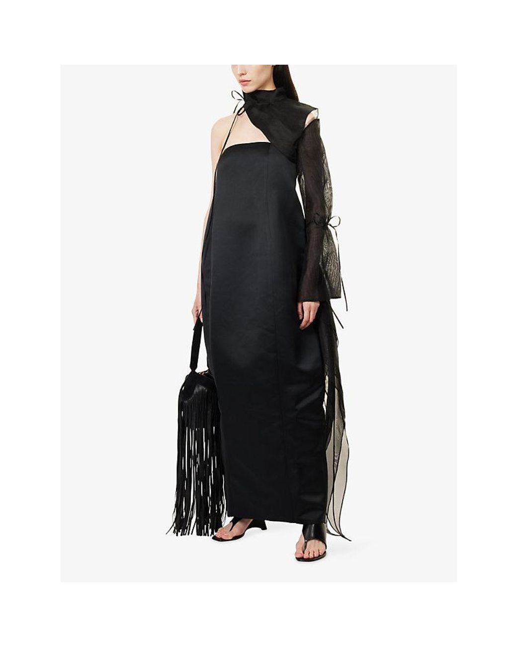 Reem Alkanhal Black Half-Sleeve Semi-Sheer Silk Bolero Top