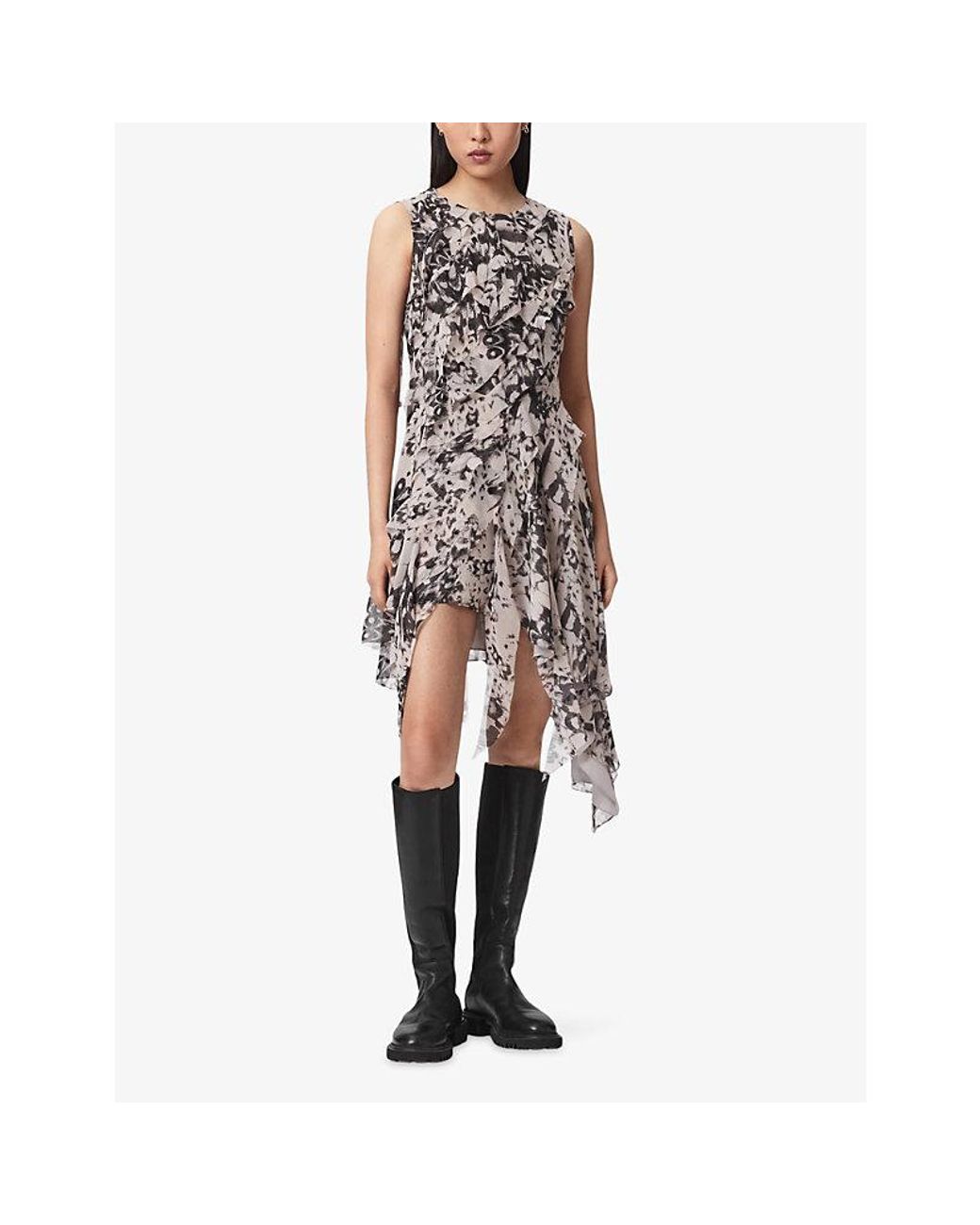AllSaints Multicolor Angie Sleeveless Graphic-Print Woven Mini Dress