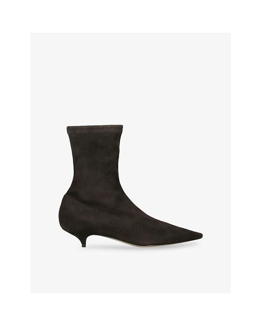 The Row Black Liisa 35 Kitten-Heel Suede Ankle Boots