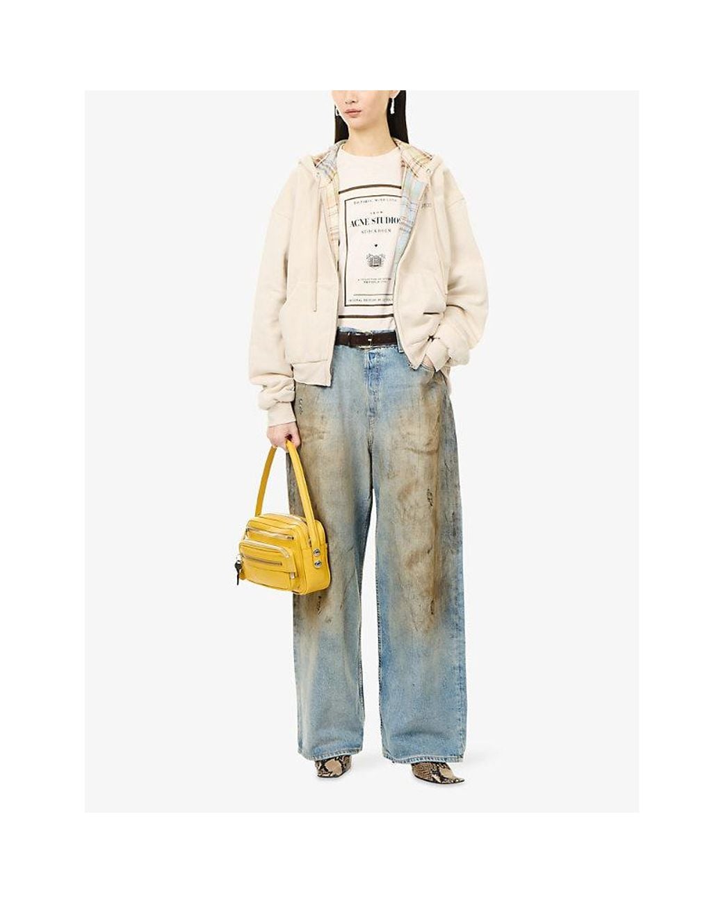 Acne Blue Distressed Wide-Leg Mid-Rise Jeans